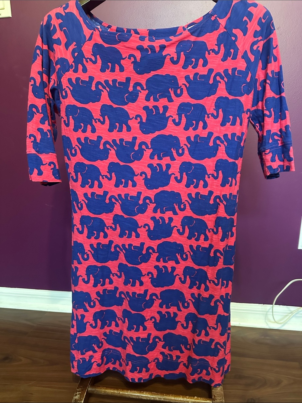 Lilly Pulitzer Elephant Print Shift Dress in Coral and Navy